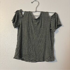 #0026 Elegant Black and‎ Gray Striped Blouse
